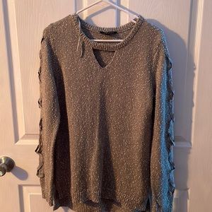 Grey womens sweater with ties on the side. Size M.